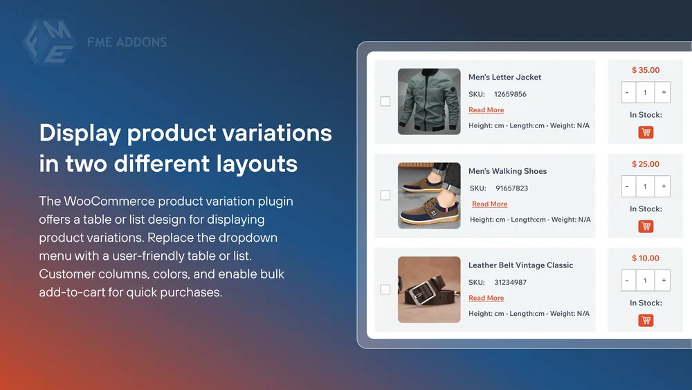 Product Variation Table product artwork