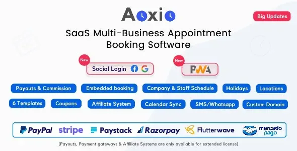 Aoxio- SaaS Multi-Business Service Booking Software product artwork