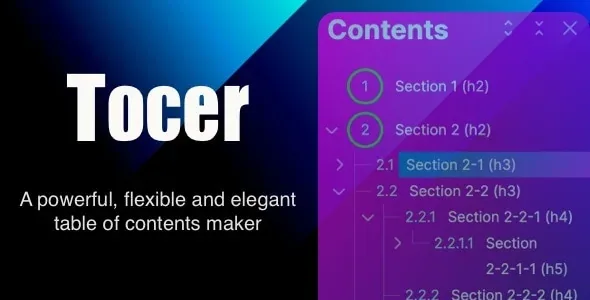 Tocer – table of contents maker WordPress plugin (formerly Fixed Toc) product artwork