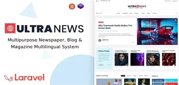 UltraNews – Laravel Newspaper, Blog Multilingual System with support AI Writer, Content Generator product artwork