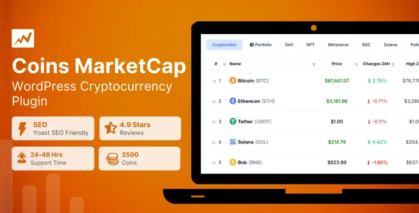 Coins MarketCap – WordPress Cryptocurrency Plugin product artwork