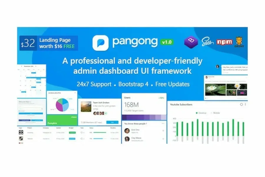Pangong – Developer-friendly Bootstrap 4 Admin product artwork