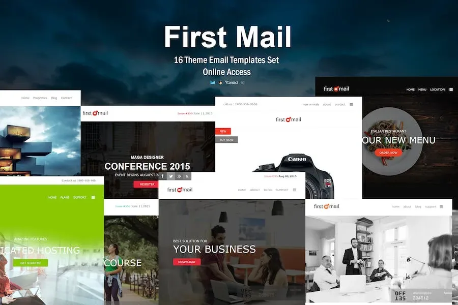 First Mail – 16 Unique Theme Email Templates Set product artwork