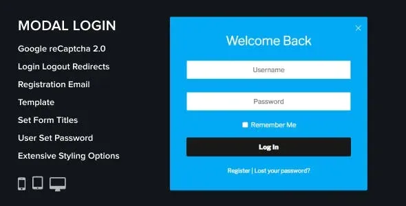 Modal Login Register Forgotten WordPress Plugin product artwork