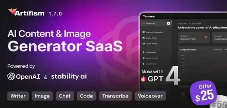 Artifism – AI Content & Image Generator SaaS product artwork