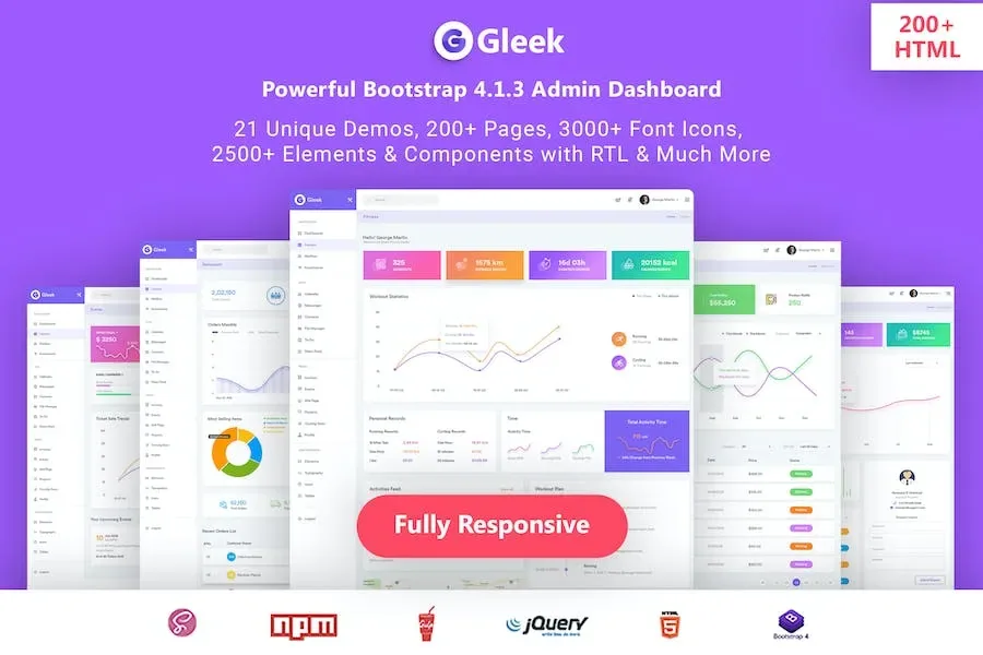 Gleek – Powerful Bootstrap4 AdminDashboard HTML product artwork